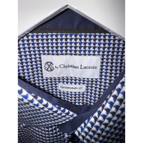 Christian Lacroix Contemporary Fit Dress Shirt Blue White Pattern Size M 15 1/2 - Picture 2 of 5